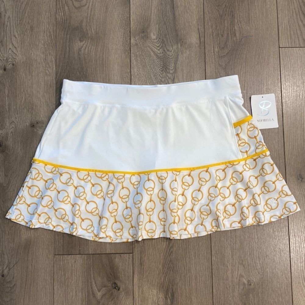 Sofibella 15” Mid Rise Gold Jewel White And Yellow Side Pocket Tennis Skirt Skor